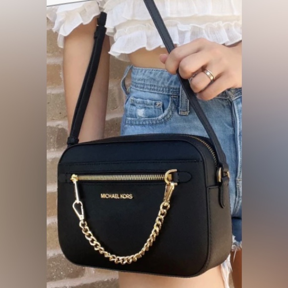MICHEAL KORS JET SET LARGE BLACK SAFFIANO LEATHER CROSSBODY BAG - Picture 3 of 7